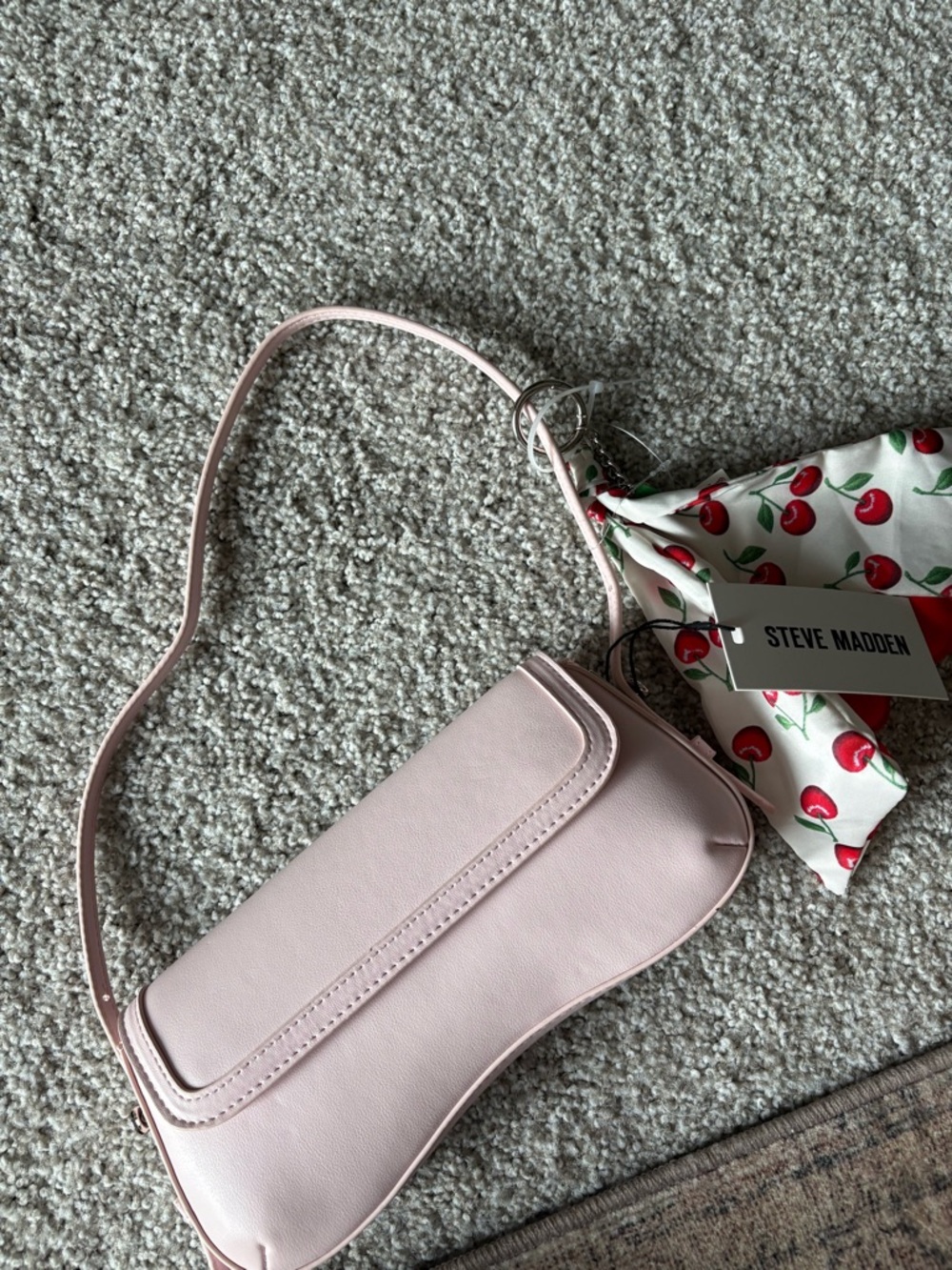 Steve Madden Pale Pink Shoulder Bag with Cherry-Print Scarf